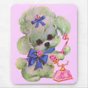 cute poodle with pink telephone mouse mat