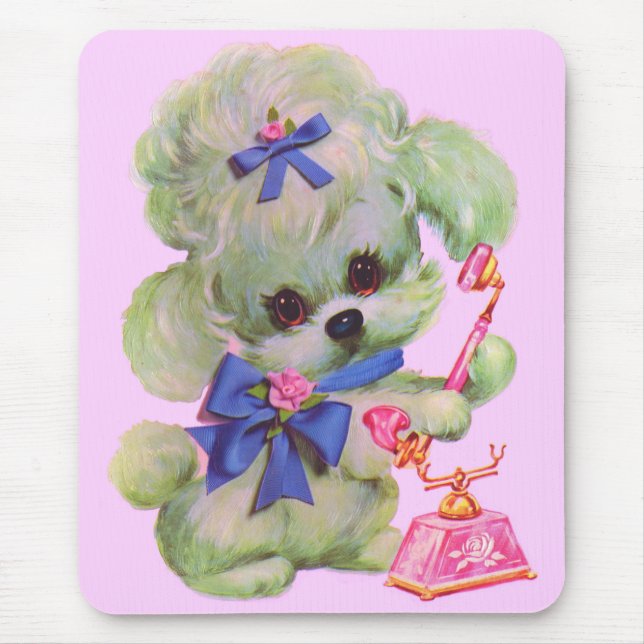 cute poodle with pink telephone mouse mat (Front)