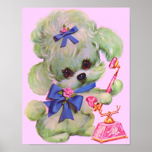 cute poodle with pink telephone poster (Front)
