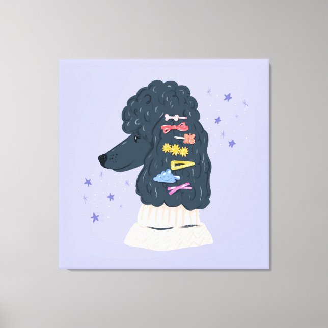 Cute Poodle with Rainbow Hair Clips Canvas Print (Front)