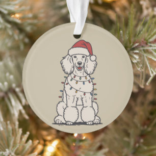 Cute Poodle Wrapped in Christmas Lights Holiday Ornament
