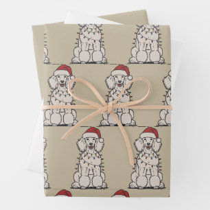Cute Poodle Wrapped in Christmas Lights Holiday Wrapping Paper Sheet