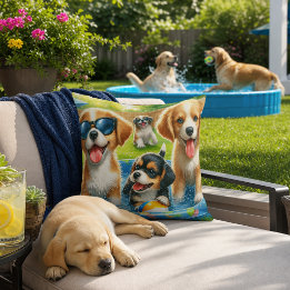 Cute Pool Party Dog Lovers Cushion