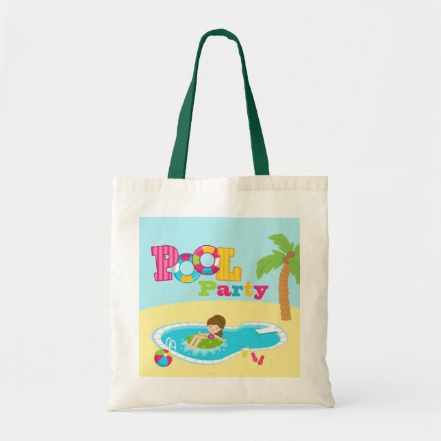 Cute pool party girls birthday party tote bag (Front)