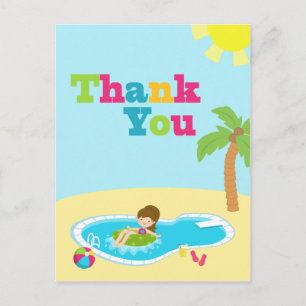 Cute pool party girls birthday thank you post card