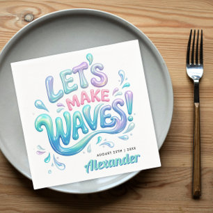 Cute Pool Party Holographic Iridescent Blue Waves Napkin