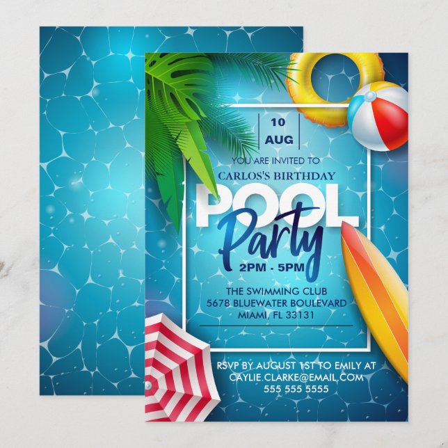 Cute Pool Party, Swimming Birthday gift Invitation (Front/Back)