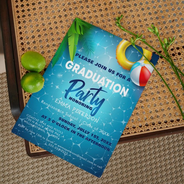 Cute Pool Party, Swimming Graduation gift Invitation (Creator Uploaded)