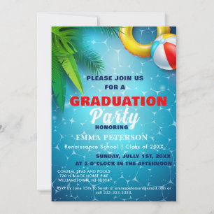Cute Pool Party, Swimming Graduation gift red Invitation