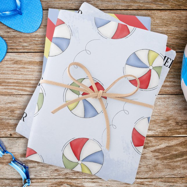 Cute Pool Party Whimsical Beach Balls Funny Wrapping Paper Sheet (Creator Uploaded)