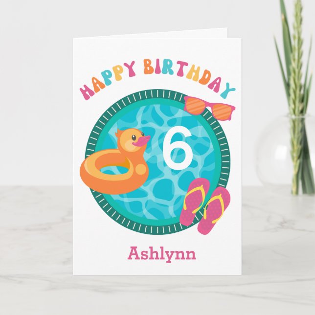 Cute Pool Summer 6th Birthday Card (Front)