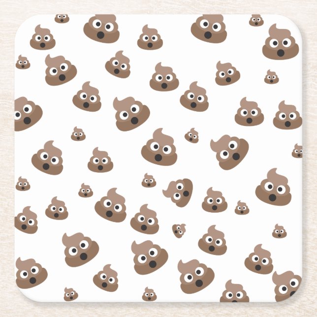 Cute Poop Emoji Pattern Square Paper Coaster (Front)