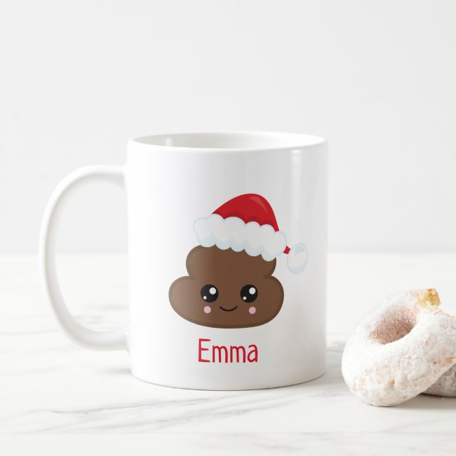 Cute Poop Emoji Personalised Christmas Mug (With Donut)