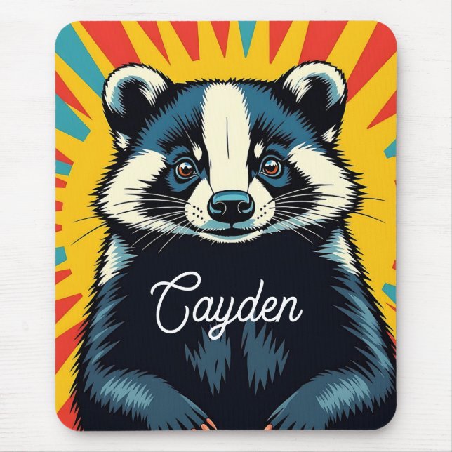 Cute Pop Art Badger Personalised Mouse Mat (Front)