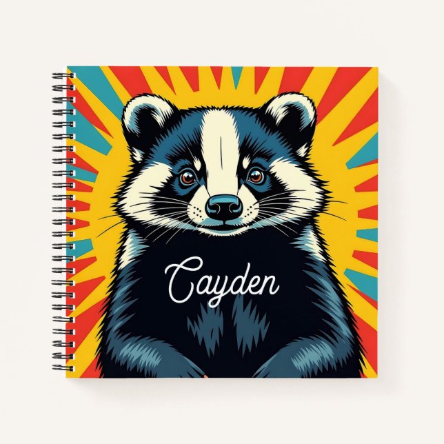 Cute Pop Art Badger Personalised Notebook (Front)