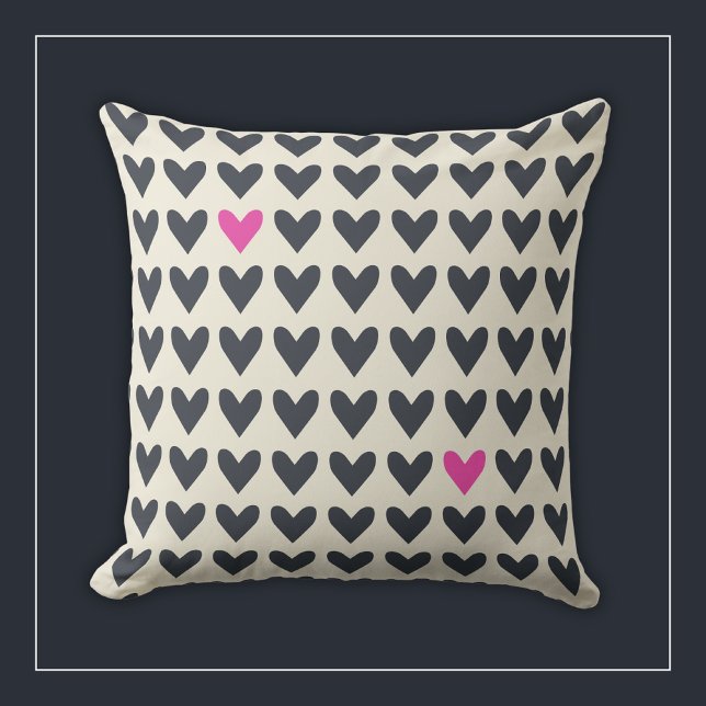 Cute Pop Art Hearts in Mod Dark Grey and Hot Pink Cushion (Creator Uploaded)