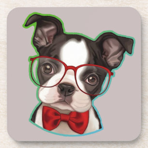 Cute Pop Art Hipster Boston Terrier Coaster