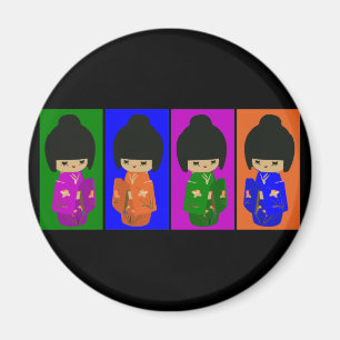 Cute Pop Art Kokeshi Dolls Magnet
