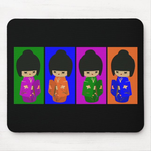 Cute Pop Art Kokeshi Dolls Mouse Mat (Front)