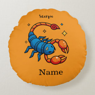 Cute Pop Art Scorpio Zodiac Sign Horoscope Round Cushion