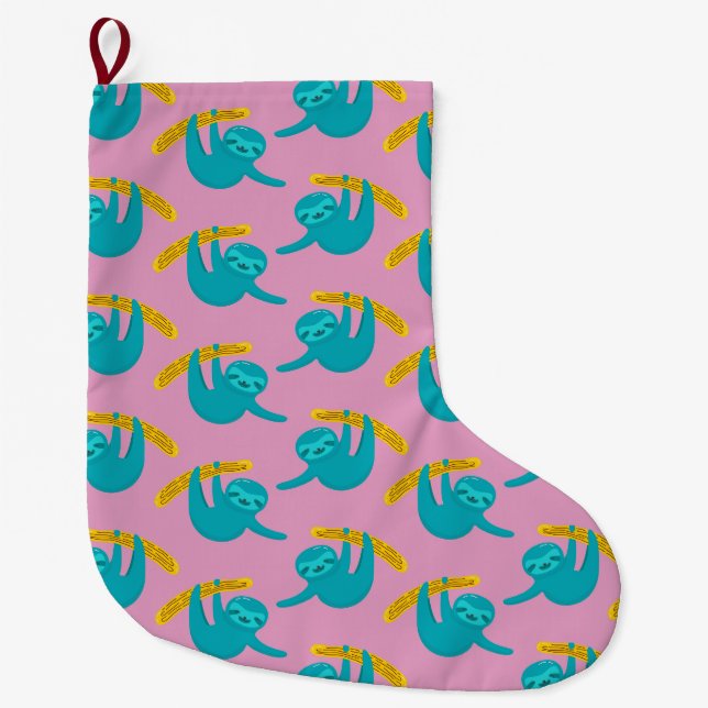 Cute Pop Art Sloths Large Christmas Stocking (Front)