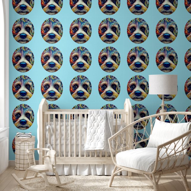 Cute Pop Art Terrier Framed in Blue Wallpaper (Kids)