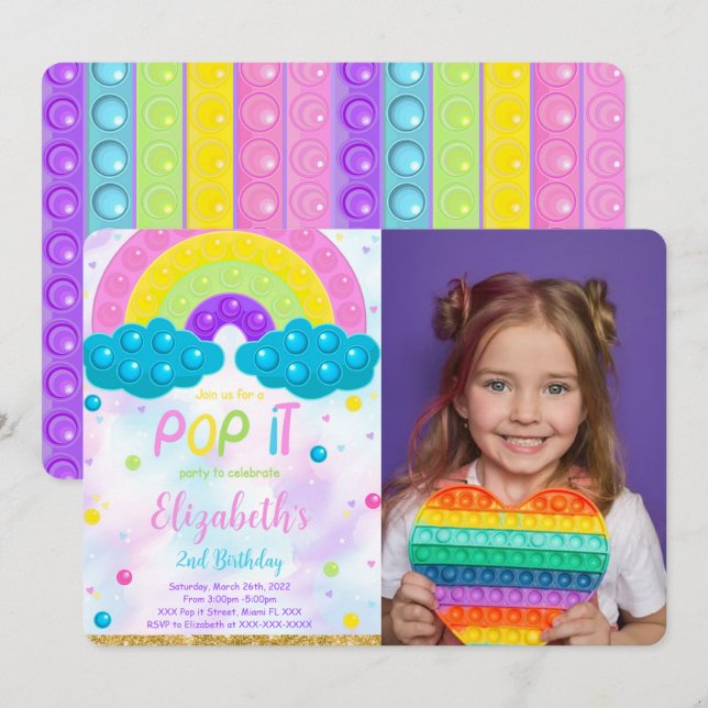 Cute Pop it Birthday Photo Invitation (Front/Back)