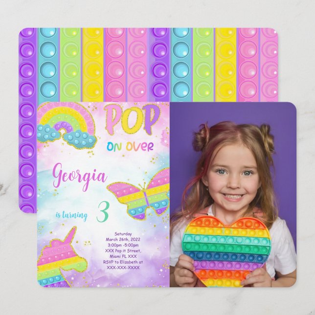 Cute Pop it Birthday Photo Invitation (Front/Back)