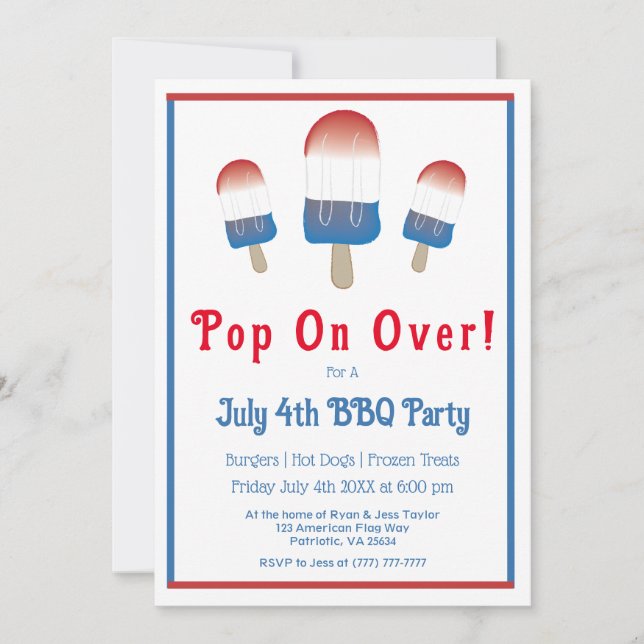 Cute Pop On Over 4th of July Popsicle Invitation (Front)