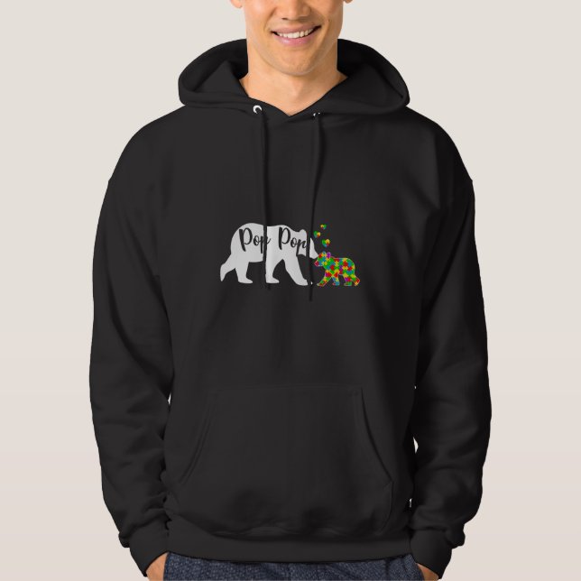 Cute Pop Pop Bear Autism Awareness Family Support  Hoodie (Front)
