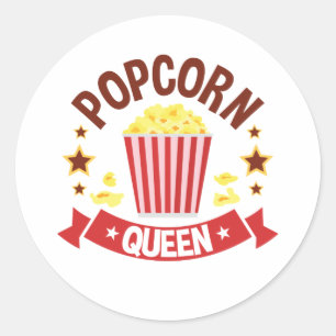Cute Popcorn Queen Lover Women Girls Classic Round Sticker