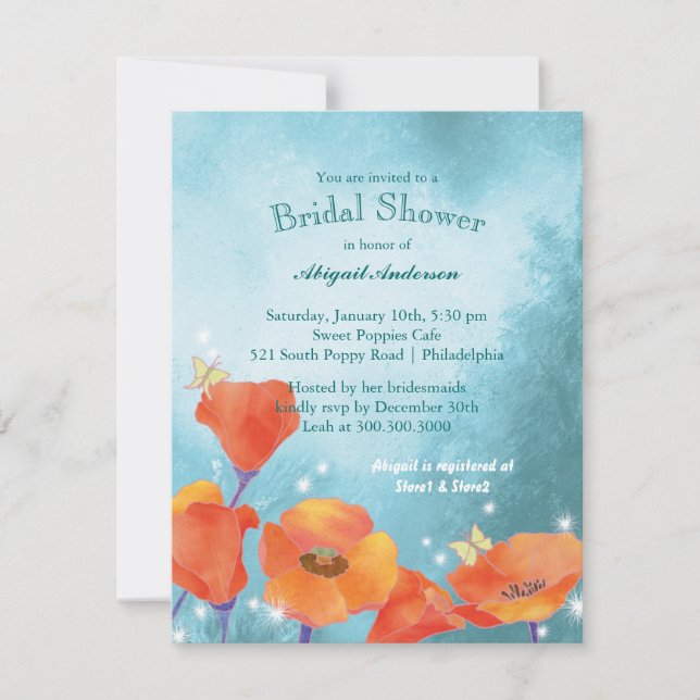 Cute Poppy Floral Bridal Shower Invitation (Front)