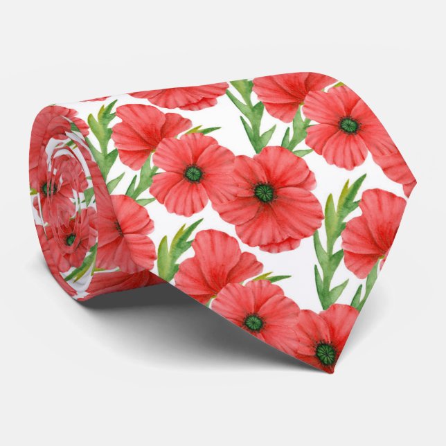 Cute poppy floral pattern tie (Rolled)