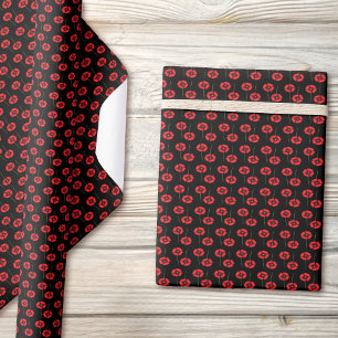 Cute Poppy Flowers Red and Black Wrapping Paper