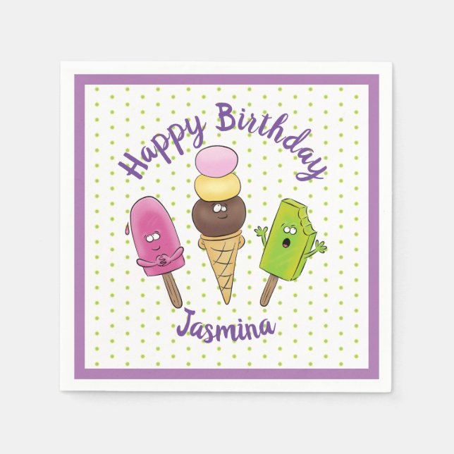 Cute popsicle and icecream cartoon illustration napkin (Front)