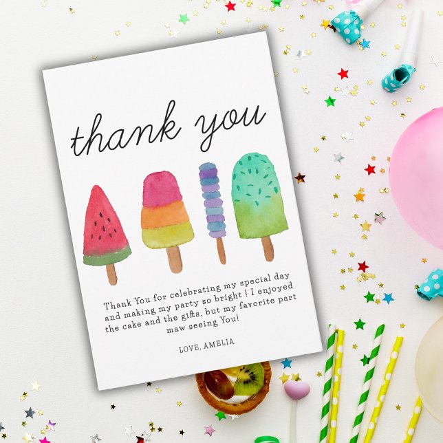 Cute Popsicle Birthday Party Thank You Card (Creator Uploaded)