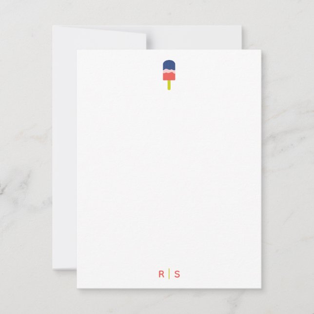 Cute Popsicle Coral Blue Personalised Monogram Card (Front)