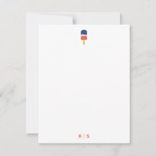 Cute Popsicle Coral Blue Personalised Monogram Card