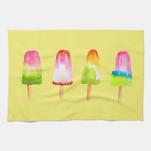 Cute popsicle ice-block Summer watercolor Tea Towel