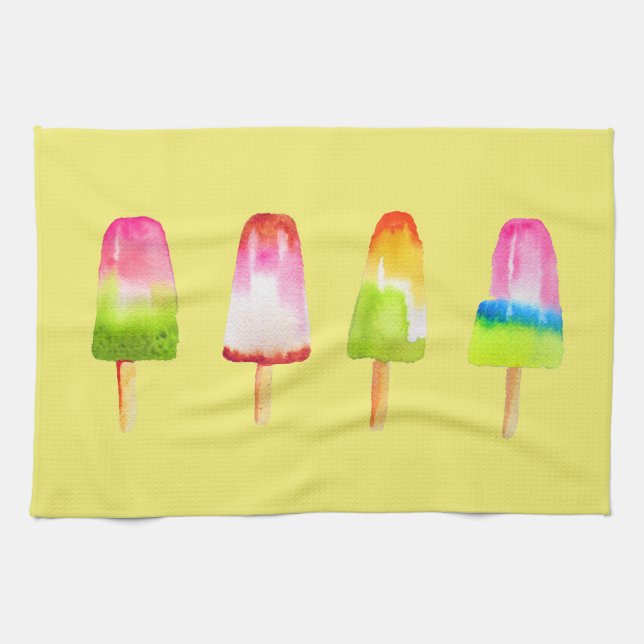 Cute popsicle ice-block Summer watercolor Tea Towel (Horizontal)