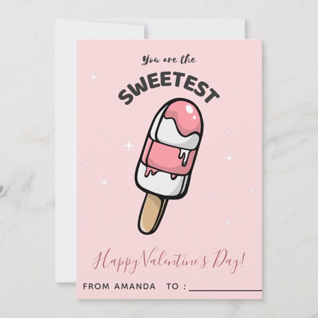 Cute Popsicle Ice-Cream Kids Class Valentine's Day Holiday Card (Front)