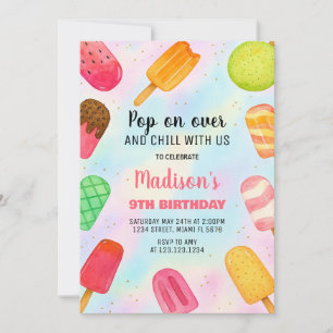 Cute Popsicle Party Birthday Invitation