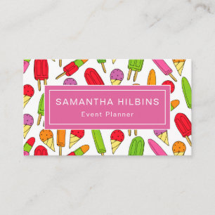 Cute Popsicle Pattern Pink Event Planner Business Card