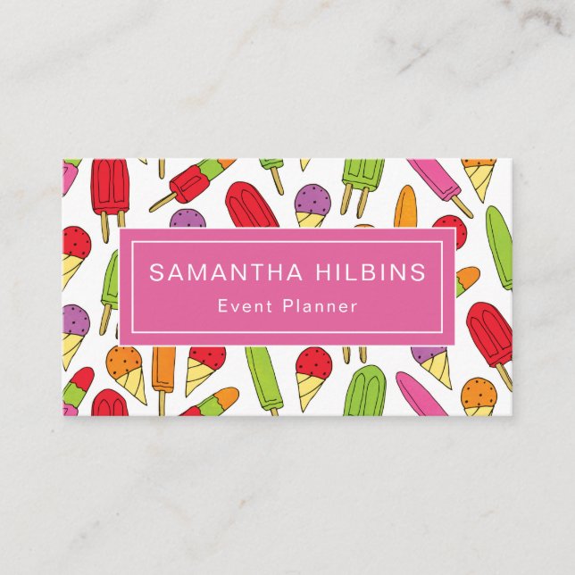 Cute Popsicle Pattern Pink Event Planner Business Card (Front)
