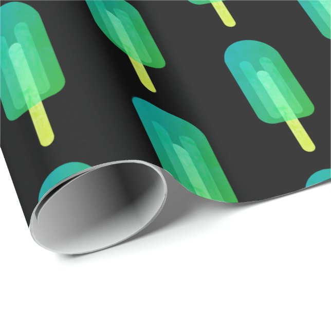 Cute Popsicles Pattern Green/Turquoise Ombre  Wrapping Paper (Roll Corner)