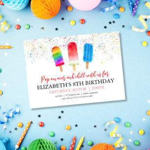 Cute Popsicles Pop on Over Birthday Invitation