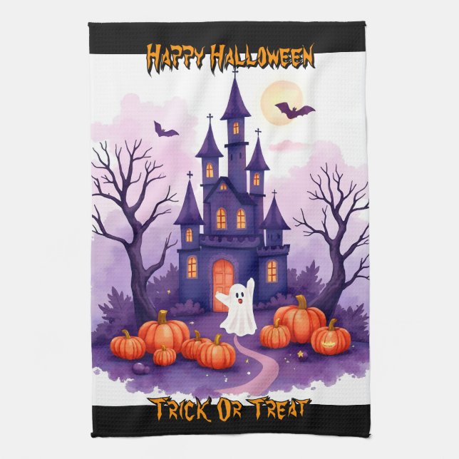 Cute Popular Halloween Spooky Collection Tea Towel (Vertical)