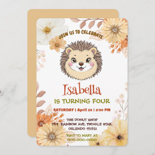 Cute porcupine animal flower cartoon Birthday Invitation