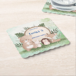 Cute Porcupine Bear birthday jungle Birthday party Paper Coaster