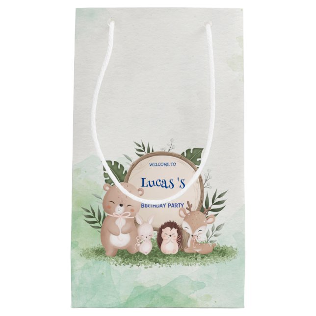 Cute porcupine Bear birthday jungle Birthday party Small Gift Bag (Front)